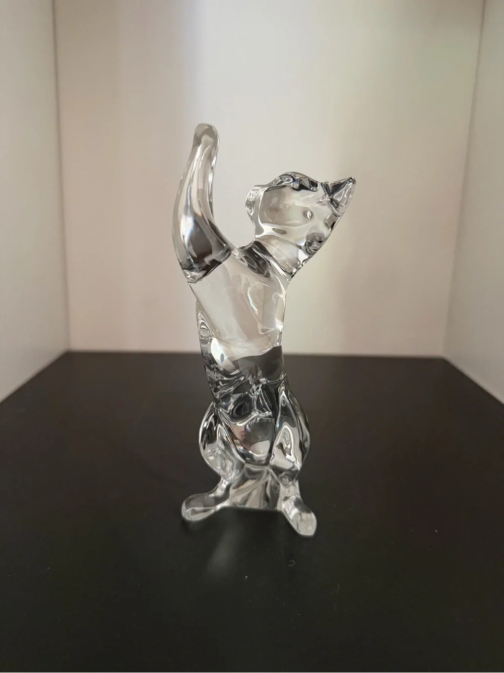 Baccarat France Clear Crystal Acrobatic Playing Cat Figurine Animal